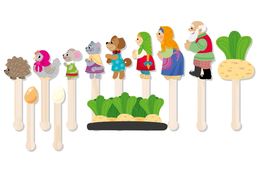 Театр штоковый. Набор кукол и декораций. Любимые сказки. "Репка", "Курочка Ряба", "Страшный Пых"