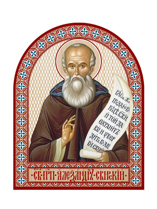 Икона аркой Александр Свирский (со скрижалем) (на дереве): 95 х 120
