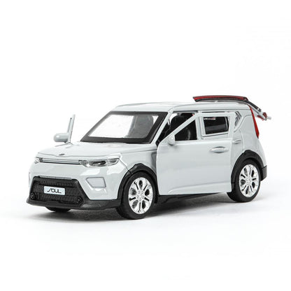 Машина металл KIA soul длина 12 см, двери, багаж., инерц, серебряный, кор. Parc technologique dans le cor.2*36шт