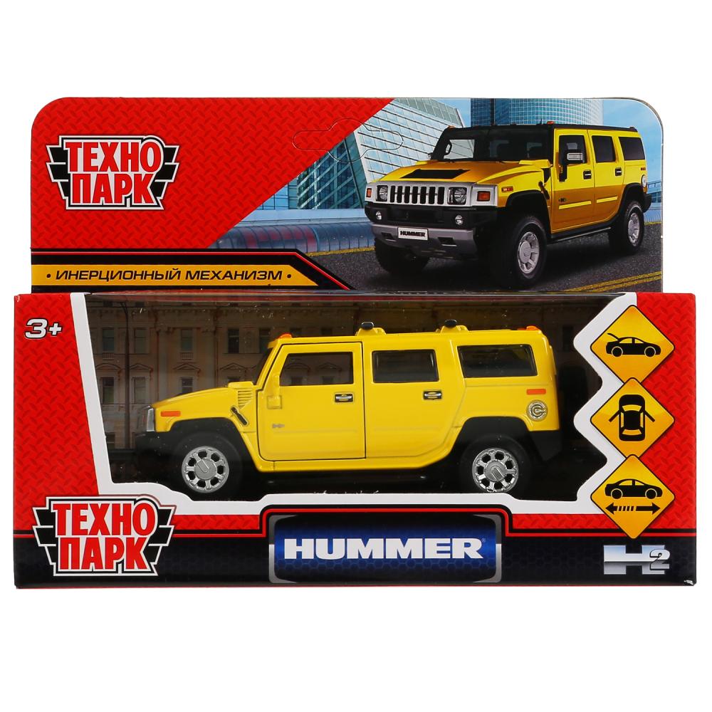 HUM2-12-YE299813 Машина металл HUMMER H2 длина 12 см, двери, багаж, инерц, желтый, кор. Технопарк в