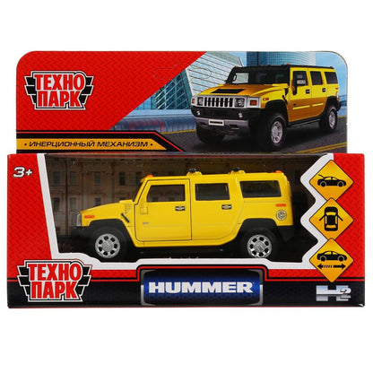HUM2-12-YE299813 Машина металл HUMMER H2 длина 12 см, двери, багаж, инерц, желтый, кор. Технопарк в