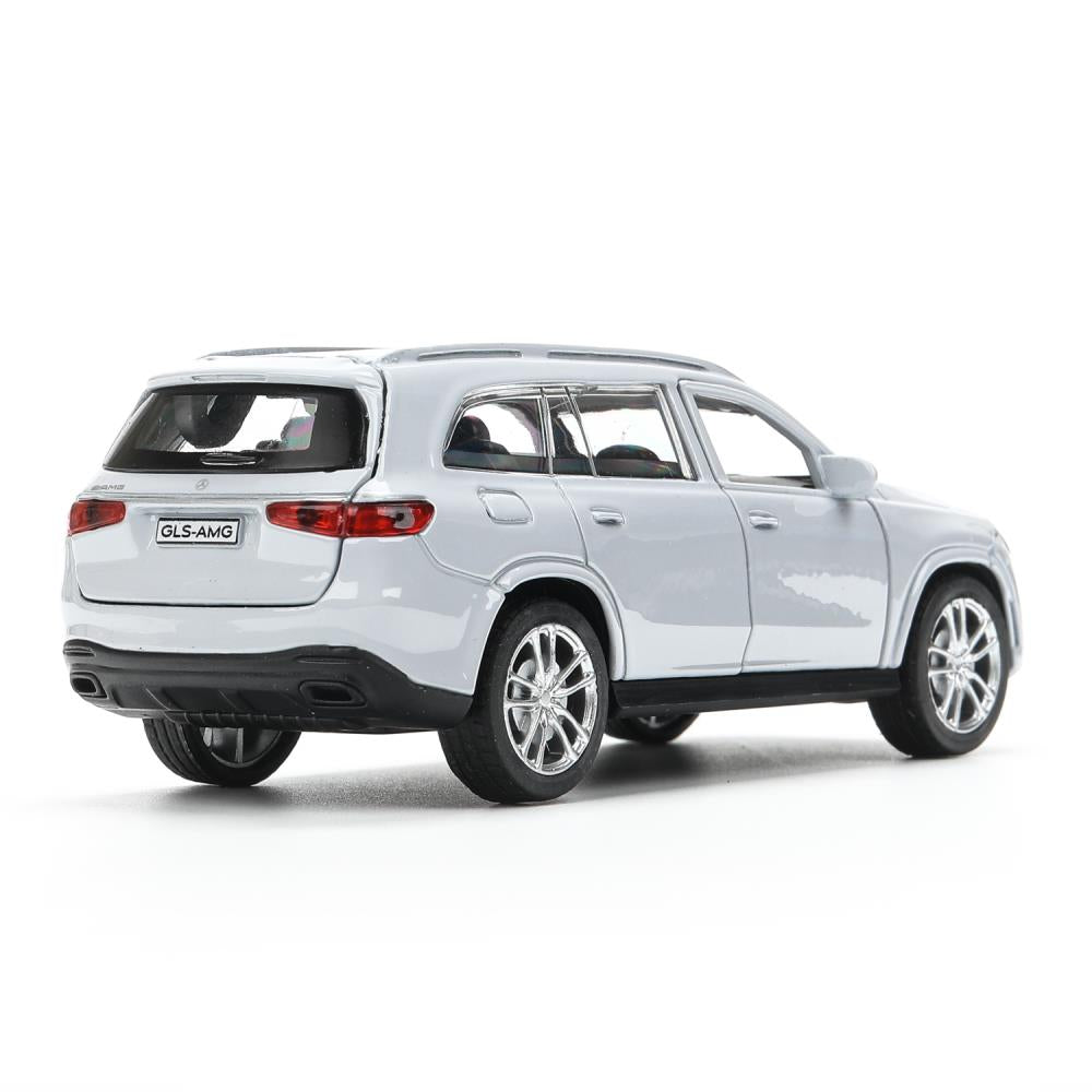 GLS-12-SR Машина металл MERCEDES-BENZ gls class amg 12см, дв,баг,ин,серебряный, кор. Технопарк в кор