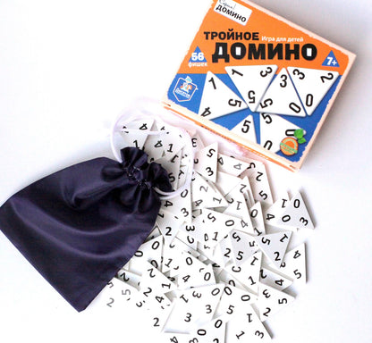 Домино деревянное "Тройное домино" 56 фишек (карт.упак)