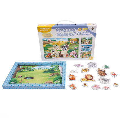 Игра магнитная развивающая. Магнитные истории "Кто где живет?"