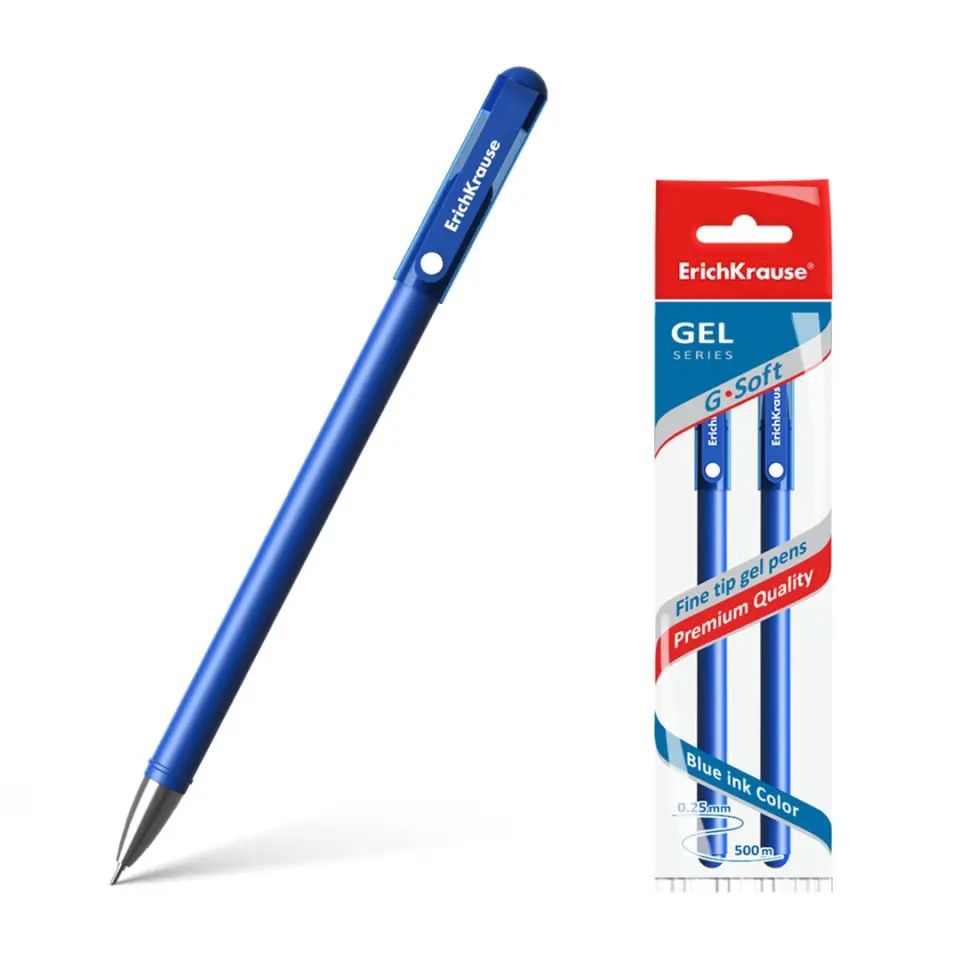 Н-р из 2 ручек гелевых ErichKrause G-Soft Stick Classic 0.38, цвет чернил синий (в пак) 39519
