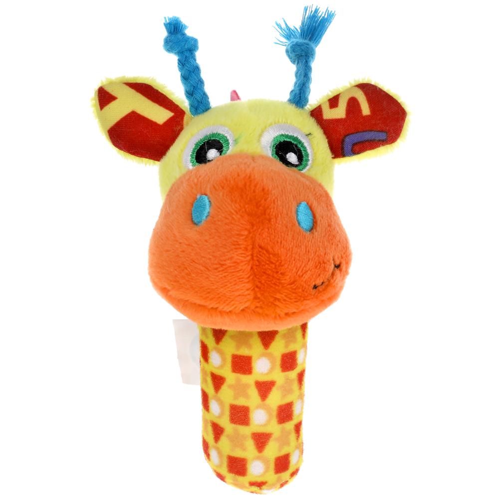 Текстильная игрушка пищалка с погремушкой "смешной жирафик" на карт. в пак. Умка в кор.300шт