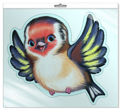 *ФМ-8952 ПЛАКАТ ВЫРУБНОЙ А4 В ПАКЕТЕ. Птица Щегол (с блестками в индивидивидуальной упаковке с европодвесом и клеевым клапаном)