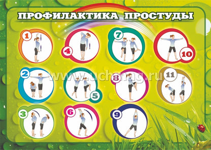 Комплект плакатов "Утренняя гимнастика для детей". 4 плаката с методическим сопровождением. (Формат А2, картон макулатурный, пл. 340)