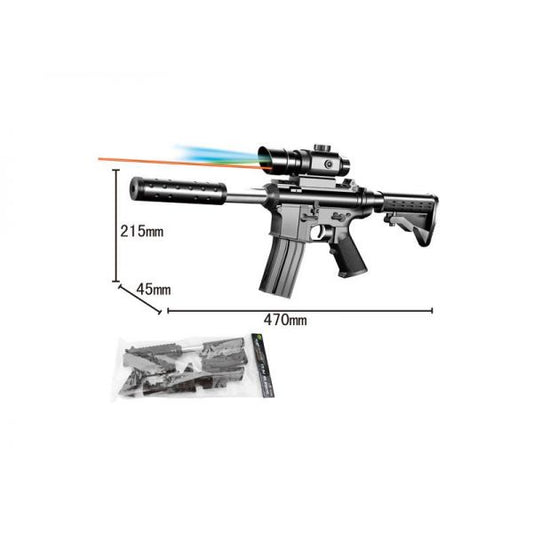 АВТОМАТ (П) С ГЛУШИТЕЛЕМ И ЛАЗЕР. ПРИЦЕЛОМ, С ПУЛЬКАМИ 133-1 В ПАК. 44*19*4,5СМ в кор.3*18шт