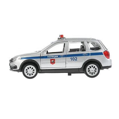 Машина металл свет-звук "lada granta cross 2019 полиция"12см,инерц,серебристый Технопарк в кор2*36шт