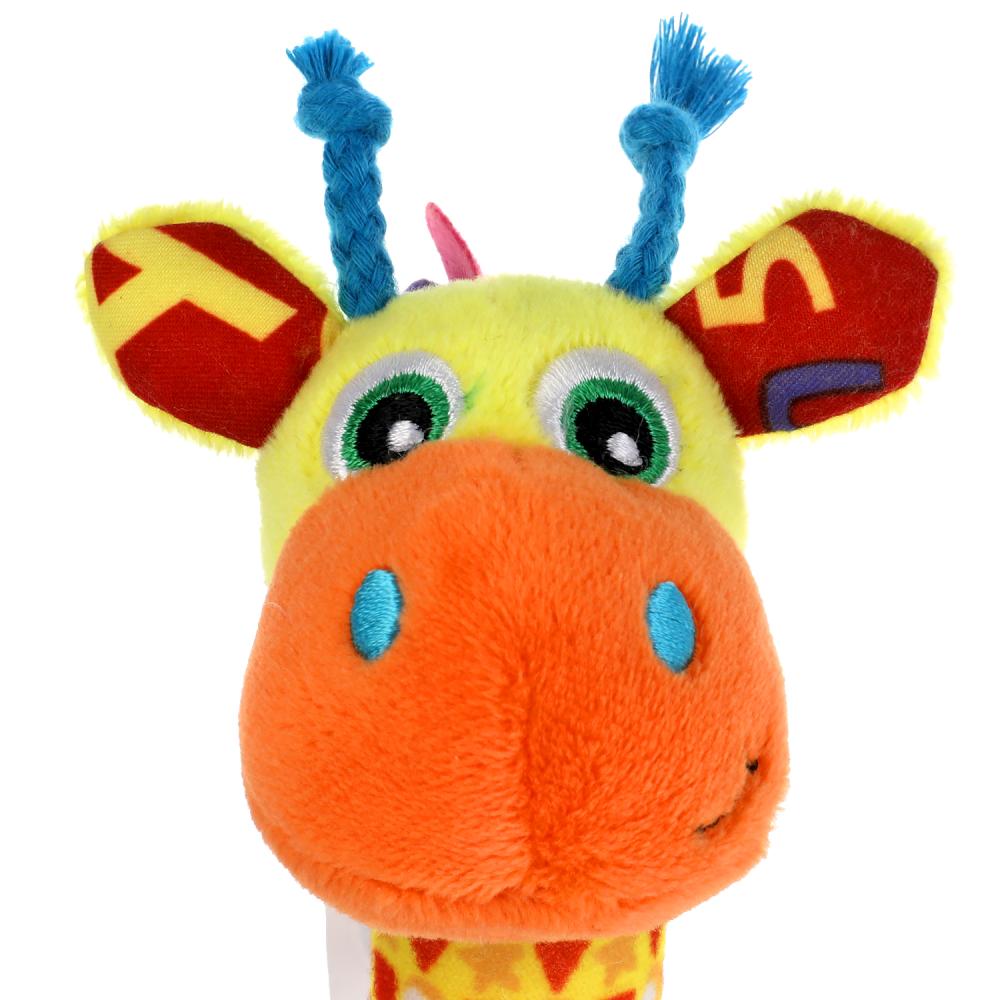 Текстильная игрушка пищалка с погремушкой "смешной жирафик" на карт. в пак. Умка в кор.300шт