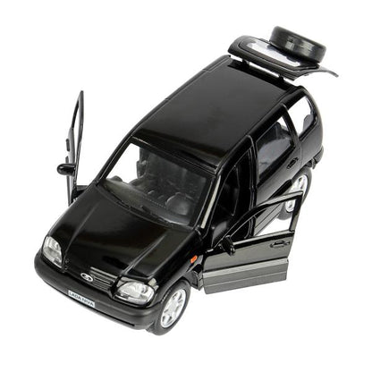 Машина металл LADA NIVA длина 12 см, двери, багаж, инерц, черный, кор. Технопарк в кор.2*36шт
