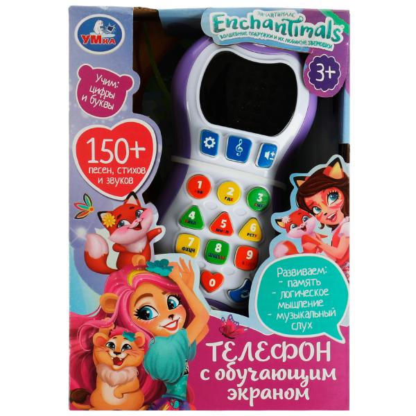 Телефон с обучающим экраном ЭНЧАНТИМАЛС 150 стихов,песен,звуков.кор.бат. Умка в кор.120шт