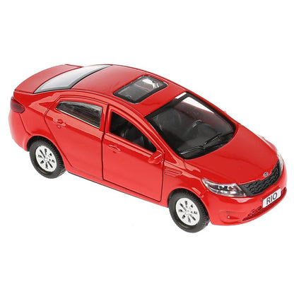 Машина металл KIA RIO длина 12 см, двери, багаж, инерц, красный, кор. Технопарк в кор.2*36шт