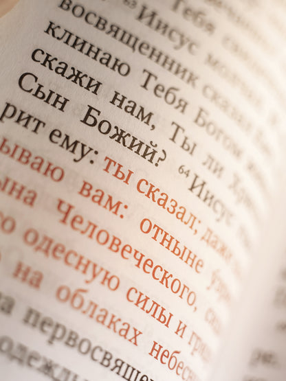 Святое Евангелие c выделением слов Спасителя красн