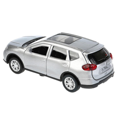 ТМ Технопарк. Machine en métal "NISSAN X-TRAIL" 12 cm, ouverte. двери, инерц, СЕРЕБР. dans le cor. dans le cor.2*36шт