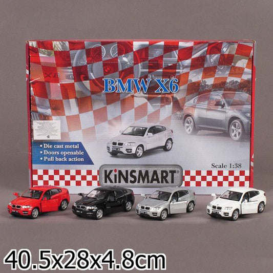Машина металл. инерц. BMW X6 1:38 открыв. двери, в ассорт. в дисплее Kinsmart уп-12шт в кор.2*6уп