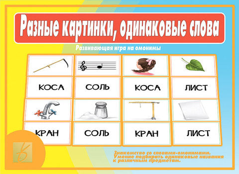 Игра Разные картинки, одинаковые слова (омонимы) Д-518 (Весна-дизайн)