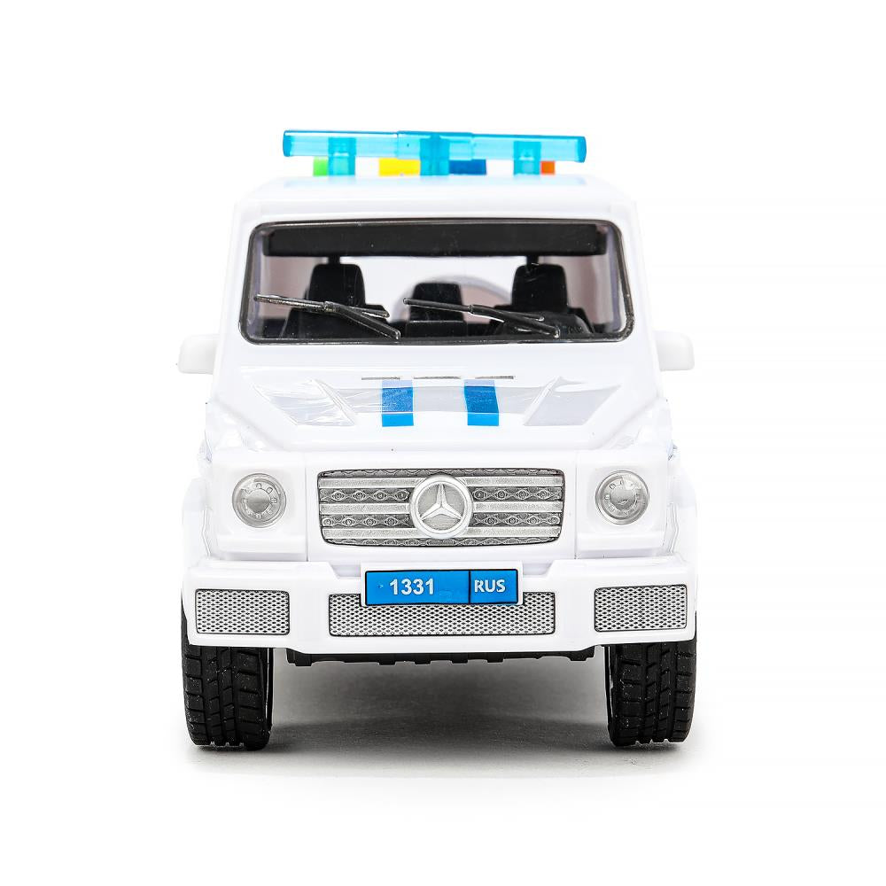 Машина пластик свет-звук MERCEDES-BENZ G-CLASS ПОЛИЦИЯ 22 см, дв, баг, кор. Технопарк в кор.2*18шт