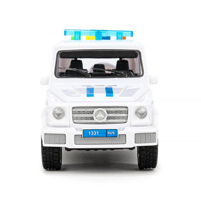 Машина пластик свет-звук MERCEDES-BENZ G-CLASS ПОЛИЦИЯ 22 см, дв, баг, кор. Технопарк в кор.2*18шт