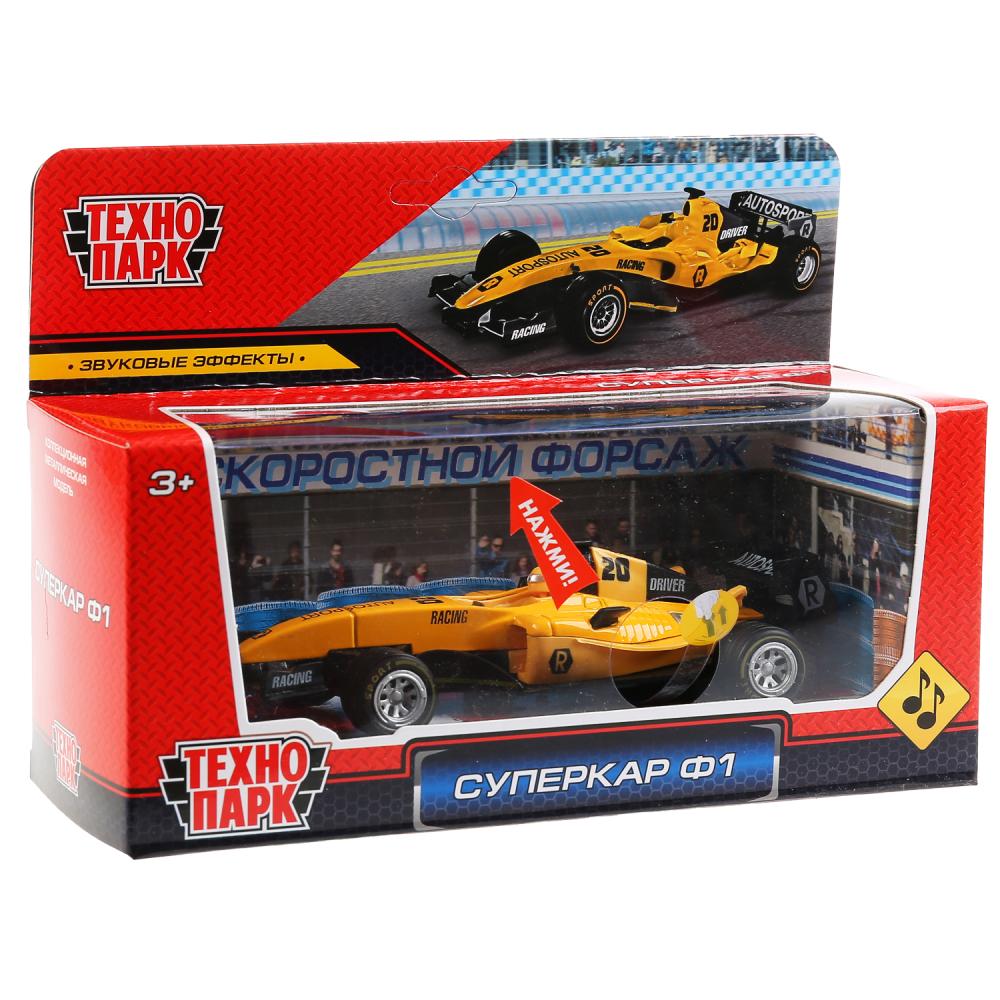 F1-14RE-S 297503 Машина металл "Суперкар Ф-1", длина 14см, звук, желтый, в русс. кор. Технопарк в
