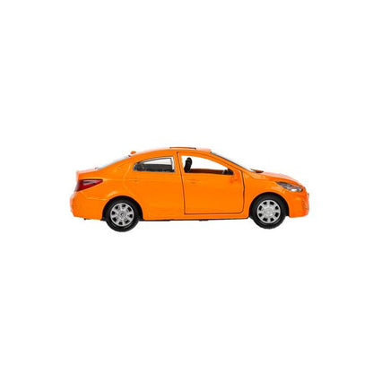 Машина металл HYUNDAI SOLARIS, 12 см, двери, багажн, инерц, оранжевый, кор. Технопарк в кор.2*36шт