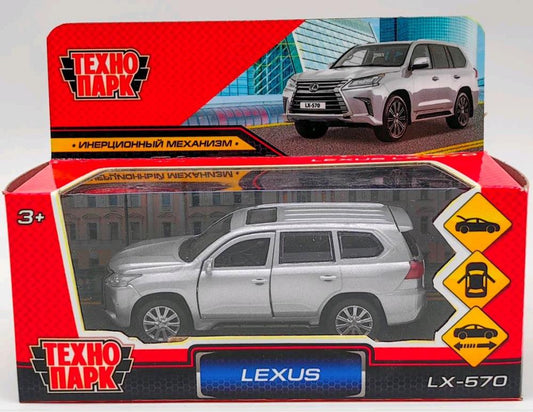 Машина металл LEXUS LX-570 длина 12 см, двери, баг, инерц, серебристый, кор. Технопарк в кор.2*36шт