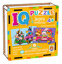 IQ Пазл деревянный.4+ Зверята на машинках