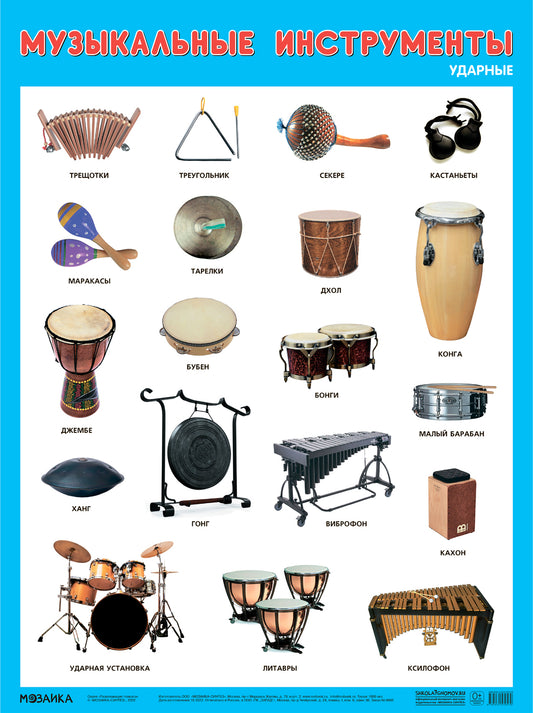 Развивающие плакаты. Instruments de musique. Ударные
