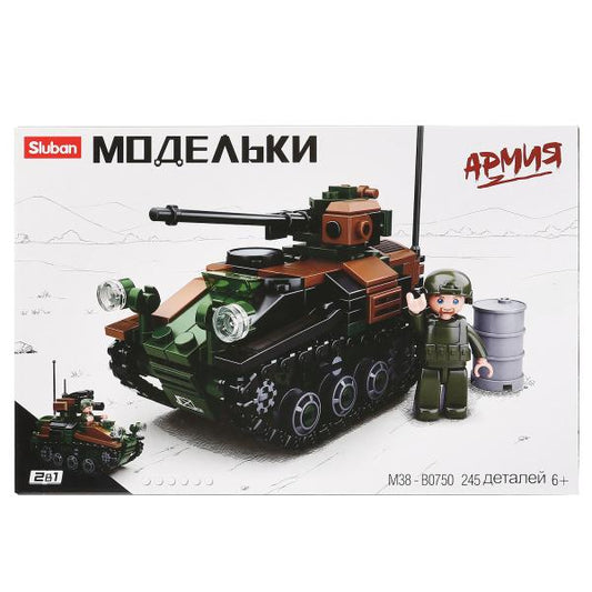 Конструктор пласт. танк с фигуркой, 245дет. в русс. кор. в кор.36шт