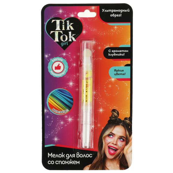 Косметика ДЛЯ ДЕВОЧЕК мелок для волос с спонжем, желтый TIK TOK GIRL в кор.6*24шт