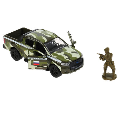 Машина металл FORD ranger, 12 см, дв., баг., инер.+солд. 4,5 см, в ассорт. Технопарк в кор.2*24шт