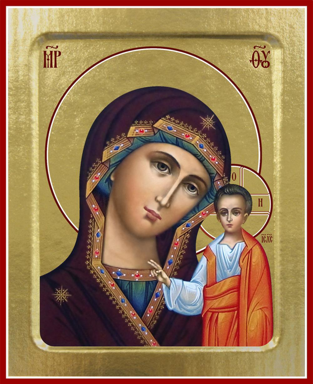 Икона Пресвятой Богородицы, Казанская (в голубом) (на дереве): 125 х 160