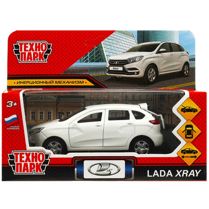 Машина металл LADA XRAY длина 12 см, двери, багаж, инерц, белый, кор. Технопарк в кор.2*36шт