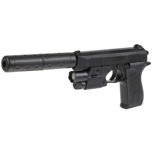 Пистолет (п) с лазер. прицелом, с фонариком, с глушителем, с пульками K2119 в пак. в кор.2*72шт