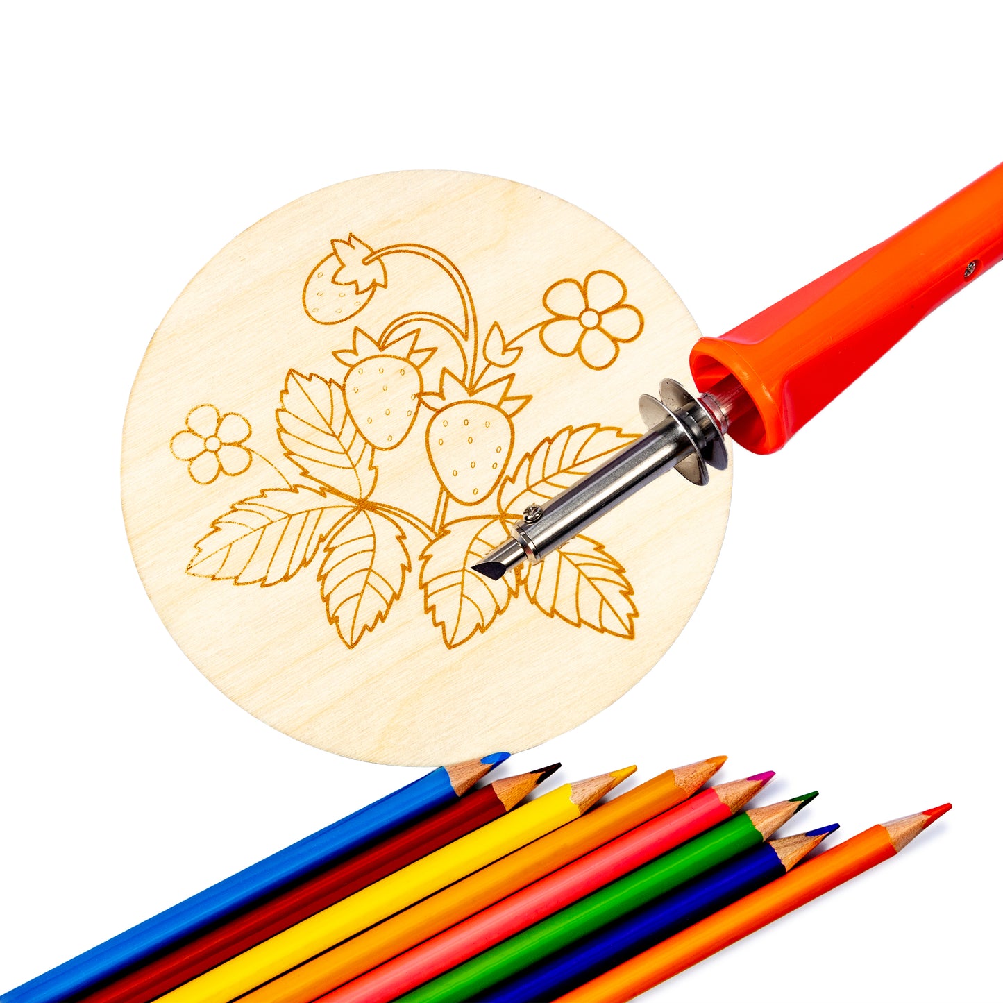 Выжигание по дереву. Доска для выжигания "Земляника" (круг 130 мм, конверт А5)