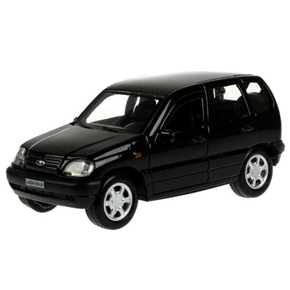Машина металл LADA NIVA длина 12 см, двери, багаж, инерц, черный, кор. Технопарк в кор.2*36шт