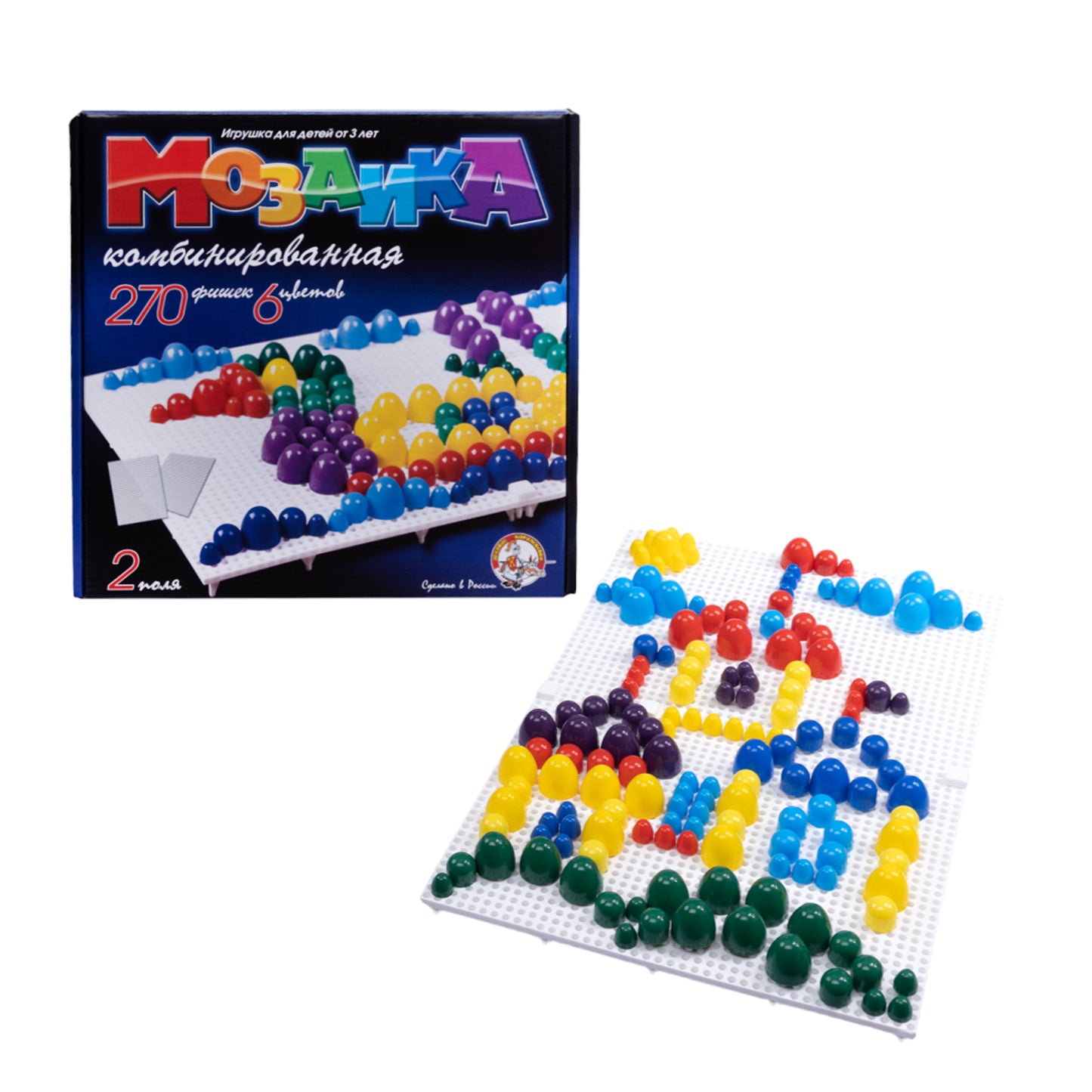 Мозаика комбинированная. 270 фишек, 6 цветов, 2 поля (10мм, 15мм, 20мм)