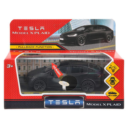 Машина металл свет-звук tesla model x plaid 12 см, двери, черный мат, кор. - в кор.2*36шт