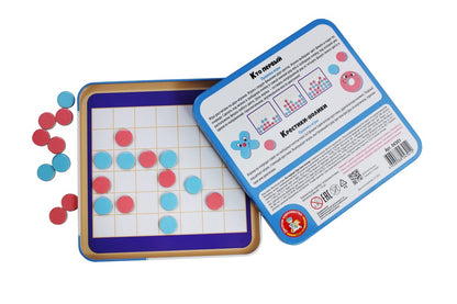 Настольная игра магнитная в жестяной коробочке Кто первый Крестики нолики