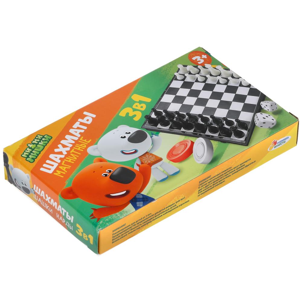 Шахматы магнитные "Ми-ми-мишки" 3в1, в кор., 20,5*11*3см ТМ "ИГРАЕМ ВМЕСТЕ" в кор.8*12шт