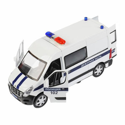 MASTER-14POL-WH 326462 Machine métallique RENAULT MASTER ПОЛИЦИЯ 14 см, double, инерц, белый, кор. Technologie