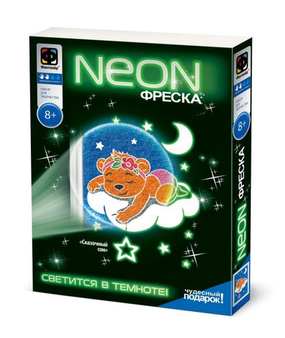 НЕОН ФРЕСКА СКАЗОЧНЫЙ СОН МИШКА С БАНТИКОМ в кор.14шт