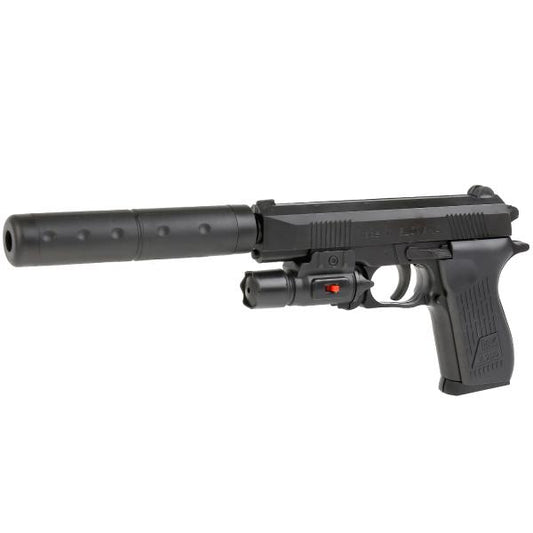 Пистолет (п) с лазер. прицелом, с глушителем, с пульками K2119 в пак. в кор.2*72шт