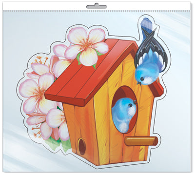 *ФМ-11389 ПЛАКАТ ВЫРУБНОЙ А4 В ПАКЕТЕ. Скворечник с птичками (с блестками в индивидивидуальной упаковке с европодвесом и клеевым клапаном)