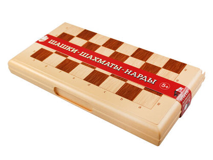 ИГРА НАСТОЛЬНАЯ "ШАШКИ-ШАХМАТЫ-НАРДЫ" (БОЛ, БЕЖ) в кор.6шт