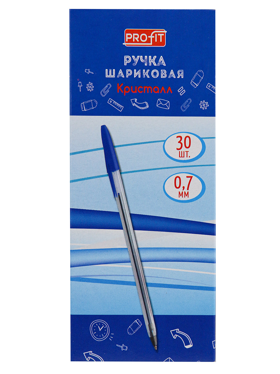 Ручка шариковая КРИСТАЛЛ синяя d=0.7, прозрачный корпус