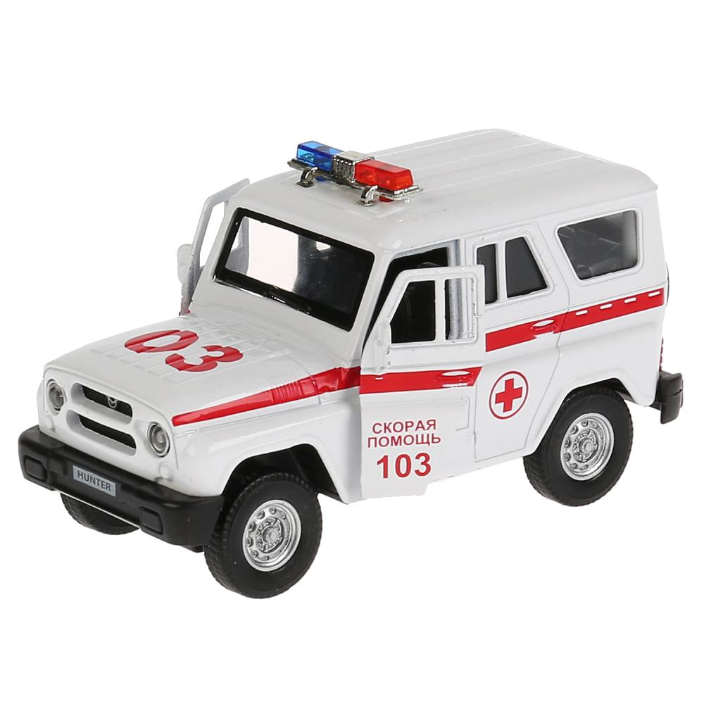 Машина металл свет-звук "UAZ HUNTER СКОРАЯ" 12см, открыв. двери, инерц. в кор.Технопарк в кор.2*36шт