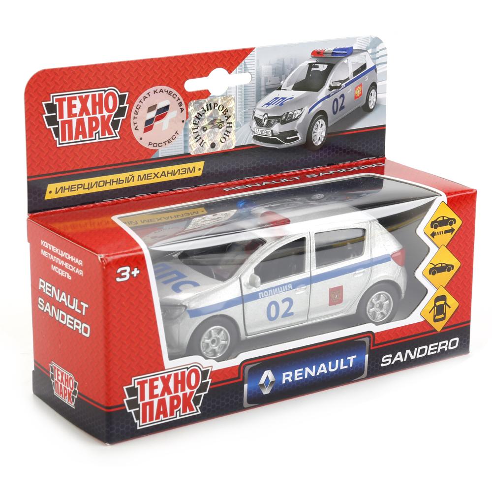 Machine en métal RENAULT sandero ПОЛИЦИЯ, 12 см, double, bagag., инерц., kor. Parc technologique en cor.2*24шт
