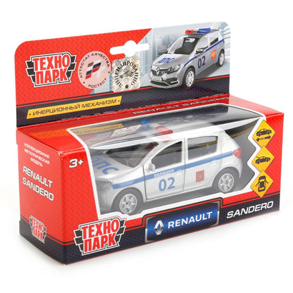 Machine en métal RENAULT sandero ПОЛИЦИЯ, 12 см, double, bagag., инерц., kor. Parc technologique en cor.2*24шт